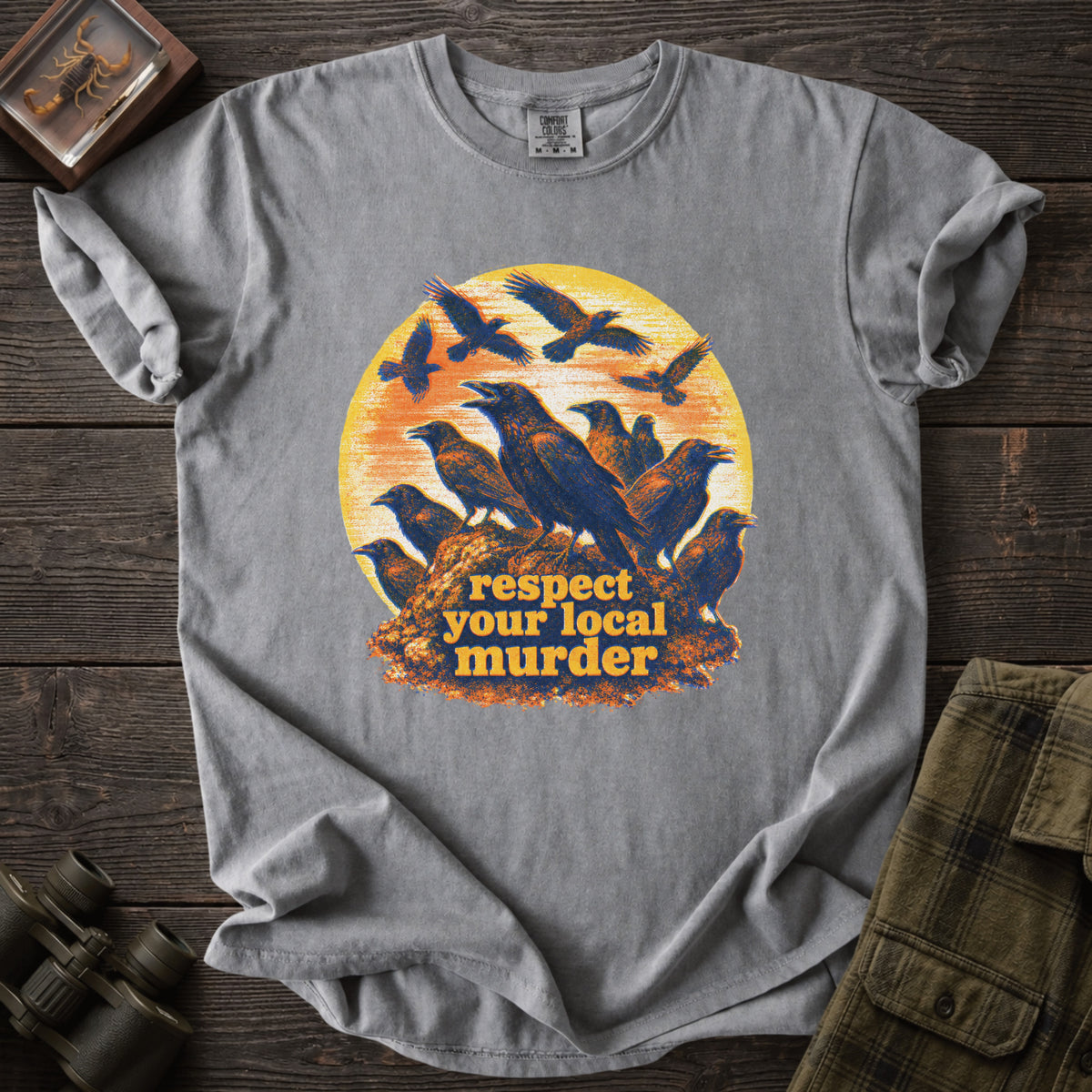 Respect Your Local Murder Crow Risoprint T-Shirt - Unsung Wild
