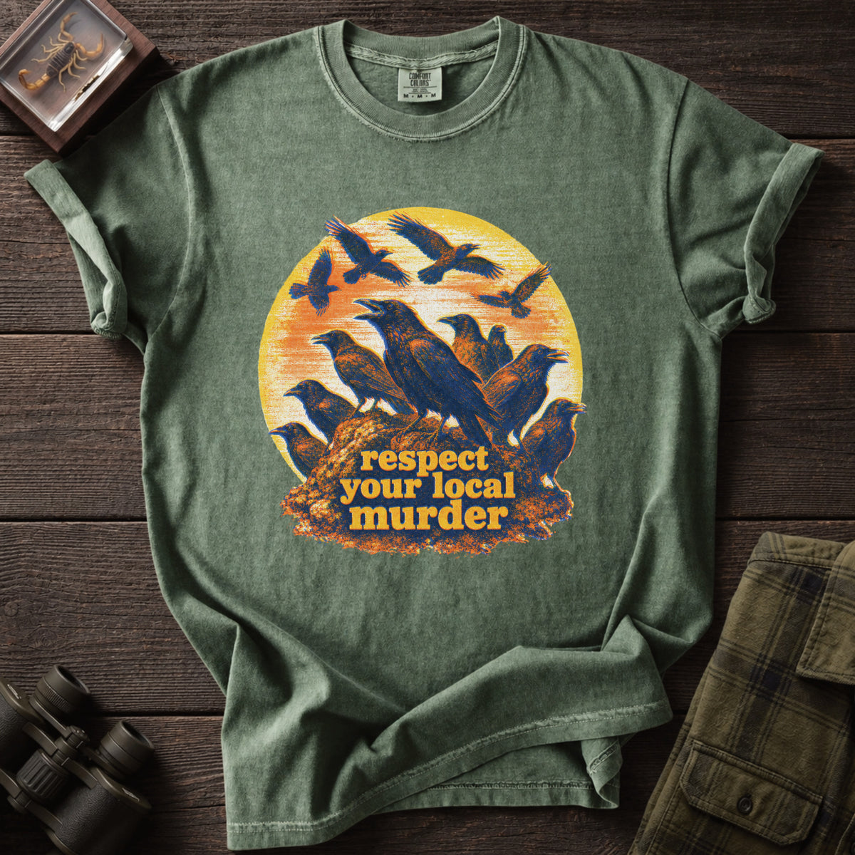 Respect Your Local Murder Crow Risoprint T-Shirt - Unsung Wild